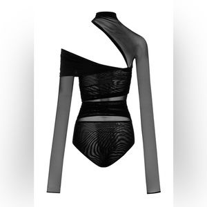 Mugler Black Mesh Turtleneck Bodysuit sz 38